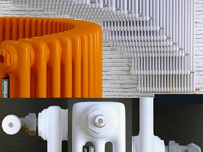 Modern Orange And White Radiators Showing Structural Design And Interior Applications 3d model