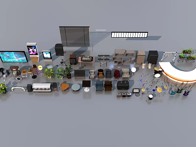 Assorted Musical Instruments And Art Supplies Collection With Paintbrushes Guitars And Easels 3d model