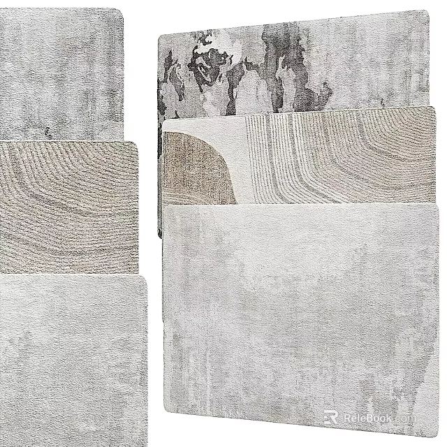 Square Area Rugs With Textured Patterns In Neutral Gray Tones 3d model 