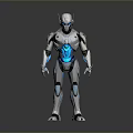 Futuristic White And Blue Mechanical Humanoid Robot With Glowing Core Design
