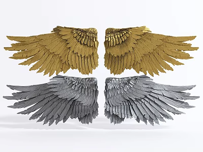 Two Pairs of Gold and Gray Wing Shaped Decorative Wall Decor 3d model