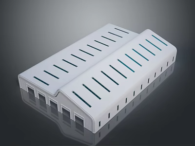 Modern White Building With Sloped Roofs Elongated Strip Windows And Rectangular Base Openings 3d model