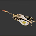 Decorative Hand Fan With Moon and Sun Patterns White Black Yellow Red Gold Handle