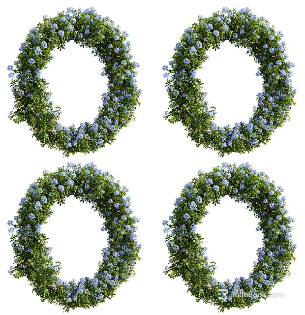 Decorative Wreath Hanging Decor With Green Leaves And Blue Flowers For Home Decoration 3d model 