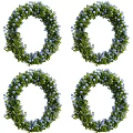 Decorative Wreath Hanging Decor With Green Leaves And Blue Flowers For Home Decoration