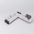 Modern L Shaped Sectional Sofa Set With Light Fabric And Dark Accent Pillows 3d model