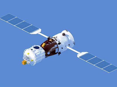 Modern Space Station Module Exterior With Solar Panels And Docking Port 3d model