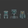 Blue Sci Fi Mechanical Devices With Control Panels Circular Lights And Gas Cylinders