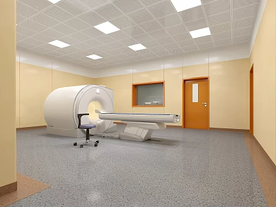 Hospital Outpatient Clinic Room Equipped With CT Scanner And Wheelchair 3d model