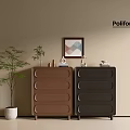 Modern Console And Side Cabinets In Brown Black With Plant And Decorative Wall Art