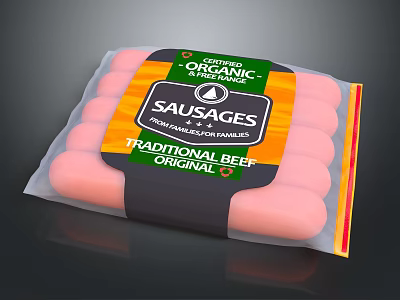 Scottish Organic Traditional Beef Sausages With Original Flavor And Quality Packaging 3d model