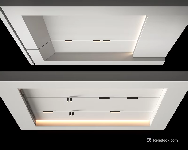 Modern Ceiling Design with LED Strip Lighting and Sleek Panel Details 3d model 