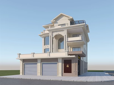 Detached Villa Exterior Design With Three Floors Garage Balconies Terrace And Light Facade 3d model