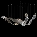Modern Silver Metal Chandelier With Flowing Wave Design And Hanging Cables