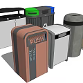 Public Trash Bins with Various Colors Materials and Recycling Designs