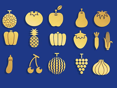 Golden Wooden Fruit Vegetable Carvings Wall Decor with Various Shapes for Home 3d model