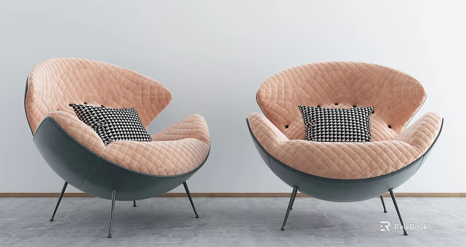 Modern Pink Single Sofa Interior With Checkered Pillows And Metal Legs 3d model