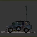 Military Vehicle Parked By Street Lamp With Flag Bushes And Steps