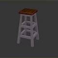 Modern Design Stool With Brown Wooden Seat And Metal Cross Support Legs