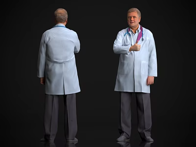 Men In Doctor White Coats With Stethoscope Front And Back Views Thumbs Up Gesture 3d model