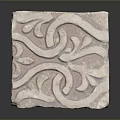 Decorative Square Carved Stone Brick With Intricate Floral Patterns And Textured Surface 3d model