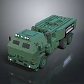 Military Green Armored Tank with Multiple Wheels and Missile Launcher System