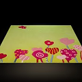 Green Square Rug with Cute Flower Patterns in Red Pink and Other Colors
