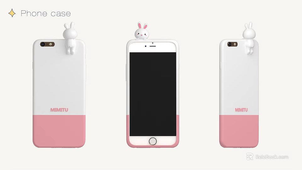Cute MIMETU Phone Case Featuring White Pink Gradient And Rabbit Decoration 3d model 