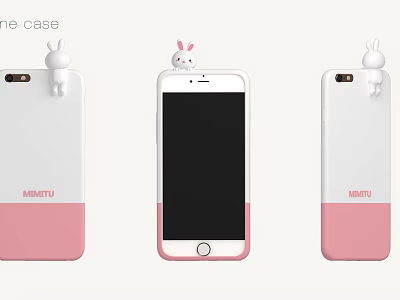 Cute MIMETU Phone Case Featuring White Pink Gradient And Rabbit Decoration 3d model