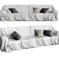 White Multi-seater Sofa Covered With Soft Sofa Cover And Decorative Pillows 3d model