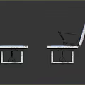 Modern Two Tiered Bench With Blue Cushioned Seats And Orange Support Legs