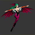 Anime Style Game Character With Green Hair Pink Outfit And Bat Wings