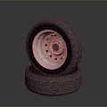 Stacked Car Tires Displaying Exposed Metal Rim And Detailed Tread Design
