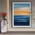 Abstract Painting With Blue Orange Gradient Sunset Ocean View Modern Interior Wall Decor 3d model