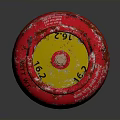 Red LPG Gas Cylinder With Yellow Stripe And Worn Exterior Surface Details