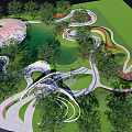 Park Landscape Design With Winding Pathways Green Lawns Circular Structure And Trees 3d model