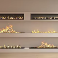 Modern Built In Fireplaces With Burning Flames In White Wall Interior Design