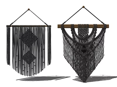 Black Macramé Wall Hangings With Handmade Bohemian Design And Fringe Details 3d model