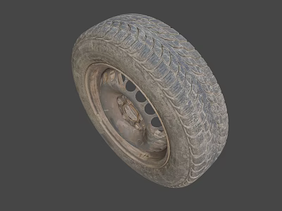 Old Worn Car Tire With Detailed Tread Pattern And Metal Rim Structure 3d model