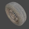 Old Worn Car Tire With Detailed Tread Pattern And Metal Rim Structure