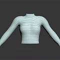 Light Green Striped Turtleneck Long Sleeve Fitted Top with Slim Fit Design