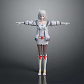 Cute Child Cartoon Character With Silver Hair White Outfit Red Bows And Open Arms