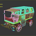 Vintage Wooden Four Wheeled Vehicle With Canvas Canopy And Spoked Wheels Retro Design