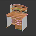 Wooden Desk With Upper Shelf Drawers And Rolling Casters For Home Study