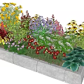 Garden Flower Planters With Colorful Mixed Flowers Yellow Red Purple Blooms And Green Leaves