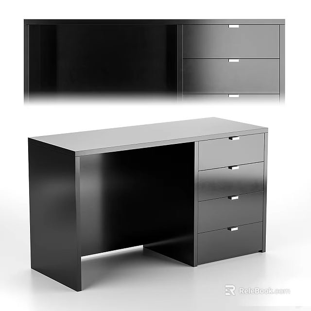 Modern Black Office Desk With Sleek Design And Multiple Drawers For Workspace 3d model 