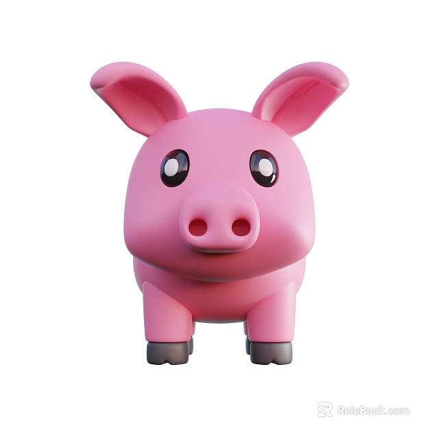 Cute Pink Pig Toy With Big Ears Black Eyes Black Nose And Black Feet 3d model 