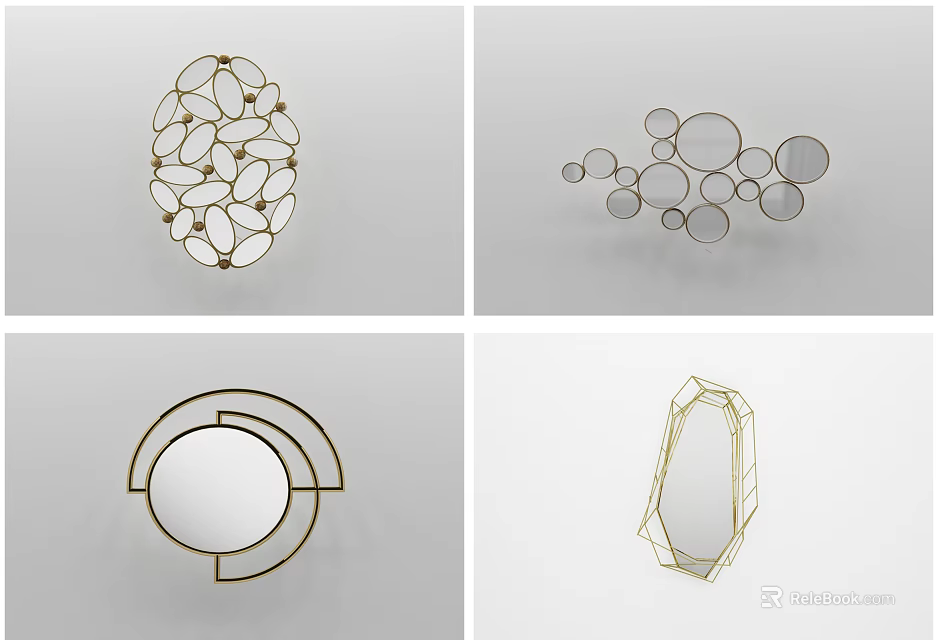 Modern Geometric Metal Wall Decor With Circular Oval And Polygonal Openwork Designs 3d model 