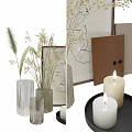 Minimalist Decorative Accessories Set With Dried Pampas Grass Glass Vases Candles Frame And Wall Clock