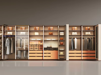 Modern Wardrobe With Glass Doors Multiple Storage Spaces Hanging Sections And Drawers 3d model